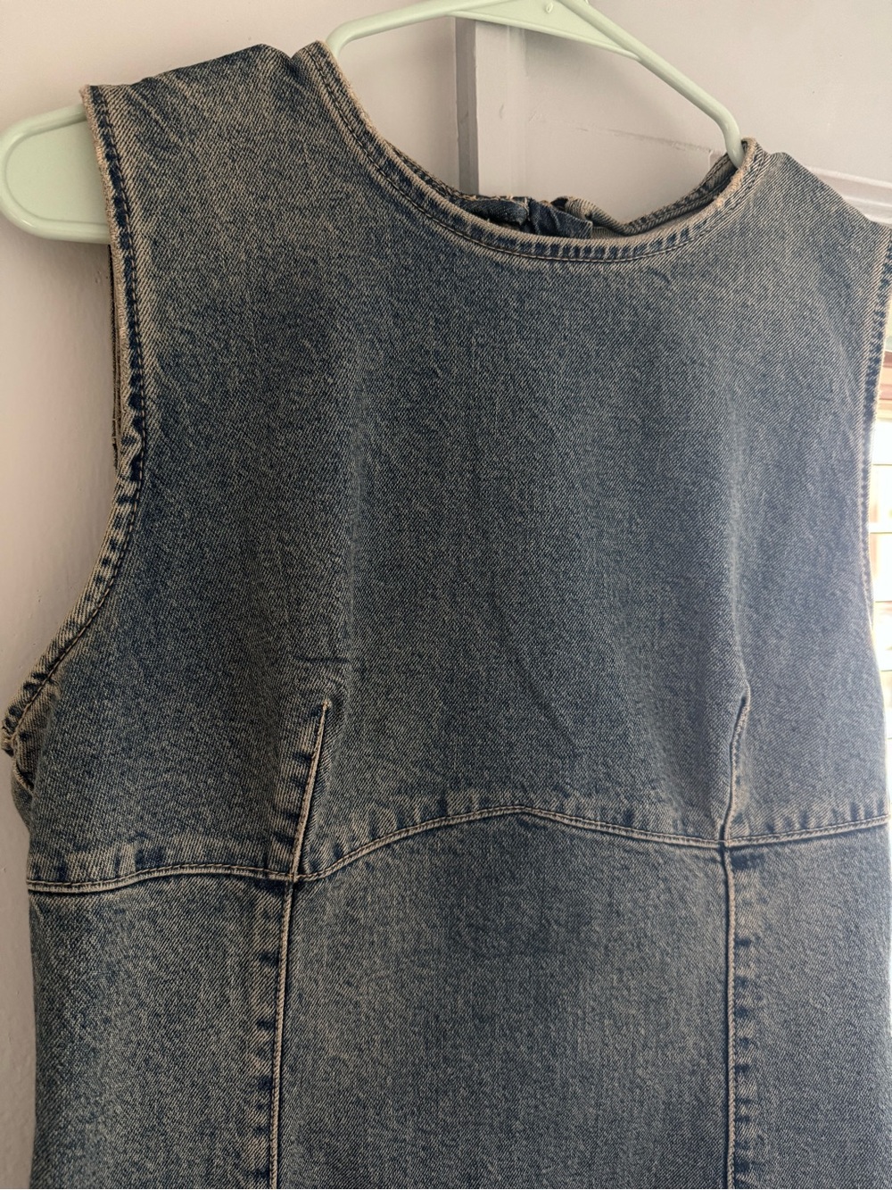 Zara Sleeveless Denim Shift Dress in Washed dark blue Denim - Picture 7 of 8